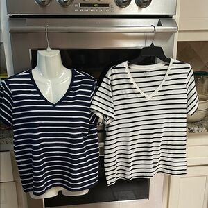 Lands' End Women's Striped Tops - Navy and White Petite Medium